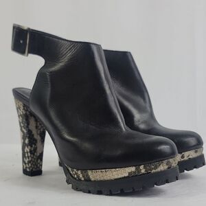 AllSaints Sarris Black White Snakeprint Platform Slingback Booties
